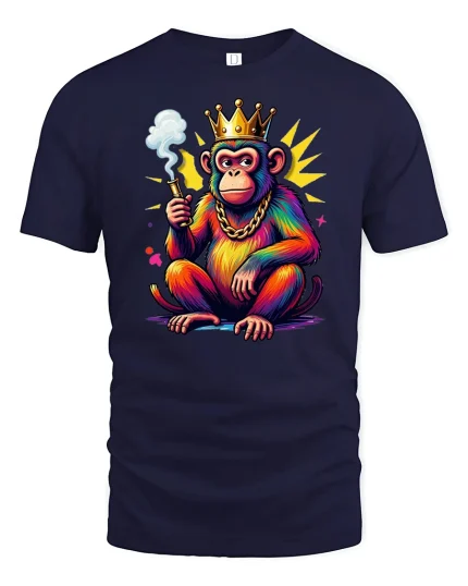 King Monkey Street Style Graphic Tshirt Funny Royal Art Tee - navy t-shirt on white background