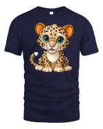 Cute Baby Leopard Cub Graphic Tshirt Adorable Cartoon Art Tee - navy t-shirt on white background