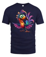 Colorful Happy Toucan Cartoon Graphic Tshirt Fun Tropical Art Tee - navy t-shirt on white background