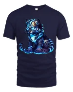 Glowing Spirit Tiger Cub Graphic Tshirt Neon Fantasy Art Tee - navy t-shirt on white background