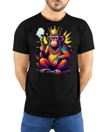 King Monkey Street Style Graphic Tshirt Funny Royal Art Tee - model wearing black tee with hands behind back