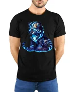 Glowing Spirit Tiger Cub Graphic Tshirt Neon Fantasy Art Tee - model wearing black tee with hands behind back