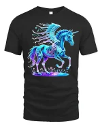Neon Cyber Unicorn T Shirt Magical Winged Beast Glow - black t-shirt on white background