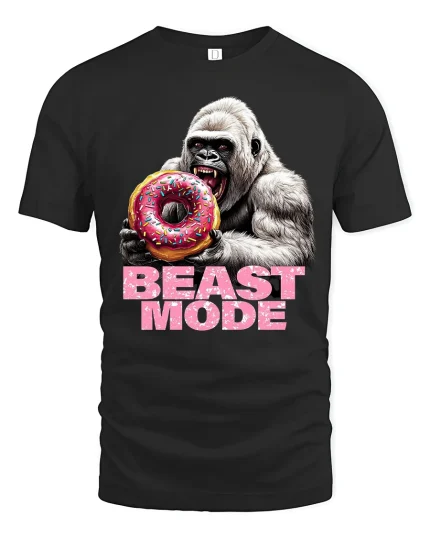 Beast Mode Gorilla Donut T Shirt Funny Savage Style - black t-shirt on white background