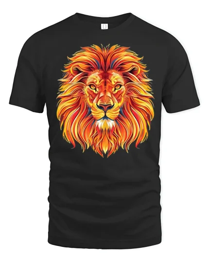 Fiery Lion Head T Shirt Bold King Of Jungle Art - black t-shirt on white background