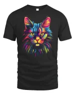 Neon Rainbow Cat T Shirt Vibrant Feline Art - black t-shirt on white background