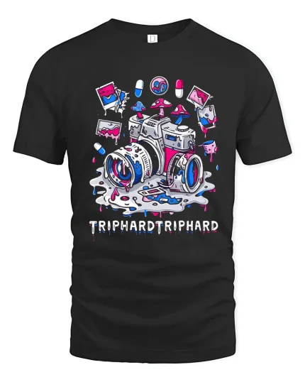 Trip Hard Trip Hard T Shirt Psychedelic Camera Art - black t-shirt on white background