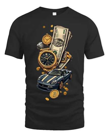 Luxury Money And Fast Car T Shirt Wealth Lifestyle Art - black t-shirt on white background