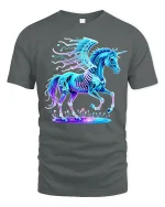 Neon Cyber Unicorn T Shirt Magical Winged Beast Glow - gray t-shirt on white background