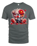 Cute Teddy Bear Camera T Shirt Heart Lover Art - gray t-shirt on white background