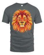 Fiery Lion Head T Shirt Bold King Of Jungle Art - gray t-shirt on white background