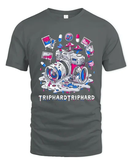 Trip Hard Trip Hard T Shirt Psychedelic Camera Art - gray t-shirt on white background