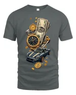 Luxury Money And Fast Car T Shirt Wealth Lifestyle Art - gray t-shirt on white background
