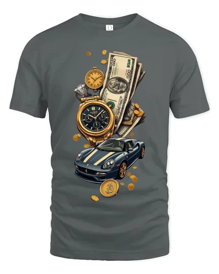 Luxury Money And Fast Car T Shirt Wealth Lifestyle Art - gray t-shirt on white background