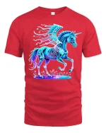Neon Cyber Unicorn T Shirt Magical Winged Beast Glow - red t-shirt on white background