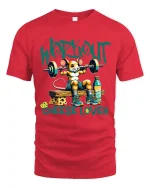 Workout Cheese Lover T Shirt Funny Gym Mouse Art - red t-shirt on white background