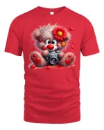 Cute Teddy Bear Camera T Shirt Heart Lover Art - red t-shirt on white background