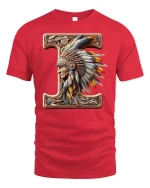 Letter I Native Chief T Shirt Tribal Art Design - red t-shirt on white background