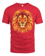 Fiery Lion Head T Shirt Bold King Of Jungle Art - red t-shirt on white background