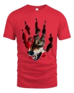 Fierce Wolf Claw Mark T Shirt Wild Predator Art - red t-shirt on white background