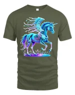 Neon Cyber Unicorn T Shirt Magical Winged Beast Glow - military green t-shirt on white background
