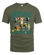 Workout Cheese Lover T Shirt Funny Gym Mouse Art - military green t-shirt on white background