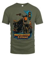 Progressive 2 Stroke T Shirt Retro Motorcycle Art - military green t-shirt on white background