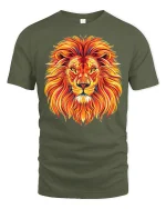 Fiery Lion Head T Shirt Bold King Of Jungle Art - military green t-shirt on white background