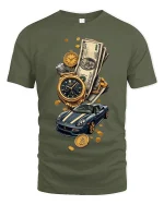Luxury Money And Fast Car T Shirt Wealth Lifestyle Art - military green t-shirt on white background