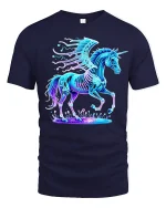 Neon Cyber Unicorn T Shirt Magical Winged Beast Glow - navy t-shirt on white background