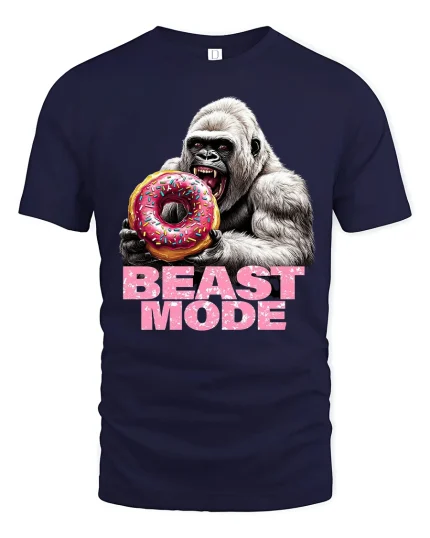 Beast Mode Gorilla Donut T Shirt Funny Savage Style - navy t-shirt on white background