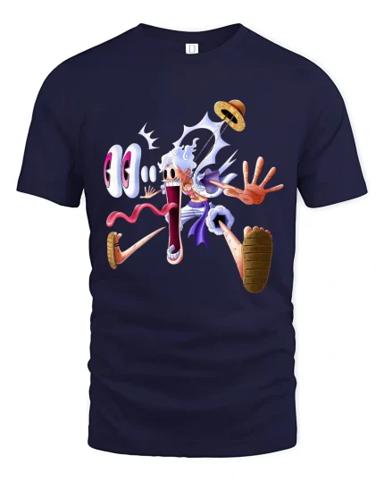 Gear Five Anime Inspired T Shirt Funny Cartoon Art - navy t-shirt on white background