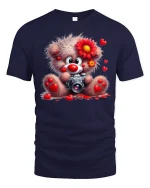 Cute Teddy Bear Camera T Shirt Heart Lover Art - navy t-shirt on white background