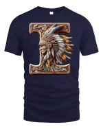 Letter I Native Chief T Shirt Tribal Art Design - navy t-shirt on white background