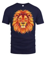 Fiery Lion Head T Shirt Bold King Of Jungle Art - navy t-shirt on white background