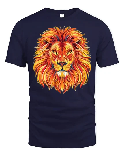 Fiery Lion Head T Shirt Bold King Of Jungle Art - navy t-shirt on white background
