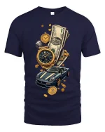 Luxury Money And Fast Car T Shirt Wealth Lifestyle Art - navy t-shirt on white background