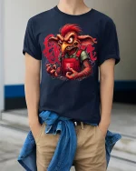 Fierce Goblin Creature T Shirt Dark Fantasy Art - model wearing navy tee with hands in pockets