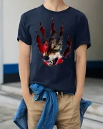 Fierce Wolf Claw Mark T Shirt Wild Predator Art - model wearing navy tee with hands in pockets