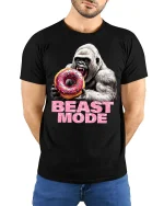Beast Mode Gorilla Donut T Shirt Funny Savage Style - model wearing black tee with hands behind back