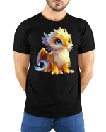 Cute Baby Griffin T Shirt Magical Fantasy Art - model wearing black tee with hands behind back