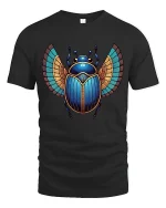 Egyptian Scarab Beetle Graphic T Shirt Art - black t-shirt on white background