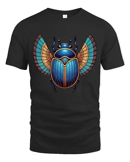 Egyptian Scarab Beetle Graphic T Shirt Art - black t-shirt on white background