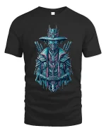 Cyberpunk Samurai Robot Graphic T Shirt Art - black t-shirt on white background
