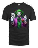 Evil Clown Playing Card Graphic T Shirt Art - black t-shirt on white background