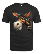 Funny Smiling Donkey Graphic T Shirt Cartoon Style - black t-shirt on white background