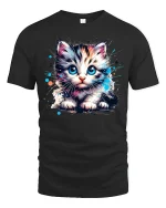 Cute Blue Eyed Kitten Graphic T Shirt Art - black t-shirt on white background