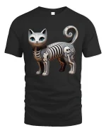 Cute Skeleton Cat Cartoon Graphic T Shirt Design - black t-shirt on white background