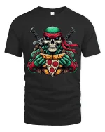 Funny Skull Ninja Turtle Pizza Graphic T Shirt - black t-shirt on white background