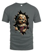 Creepy Cracked Doll Horror Graphic T Shirt Art - gray t-shirt on white background